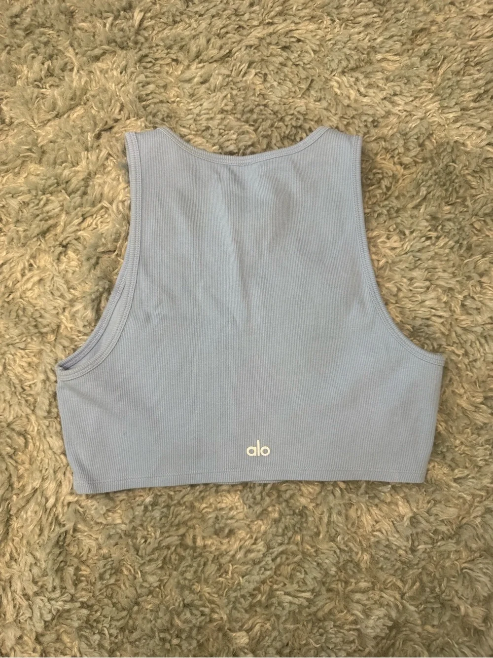 Alo Crop Light Blue Ribbed Tank Top - Picture 1 of 3